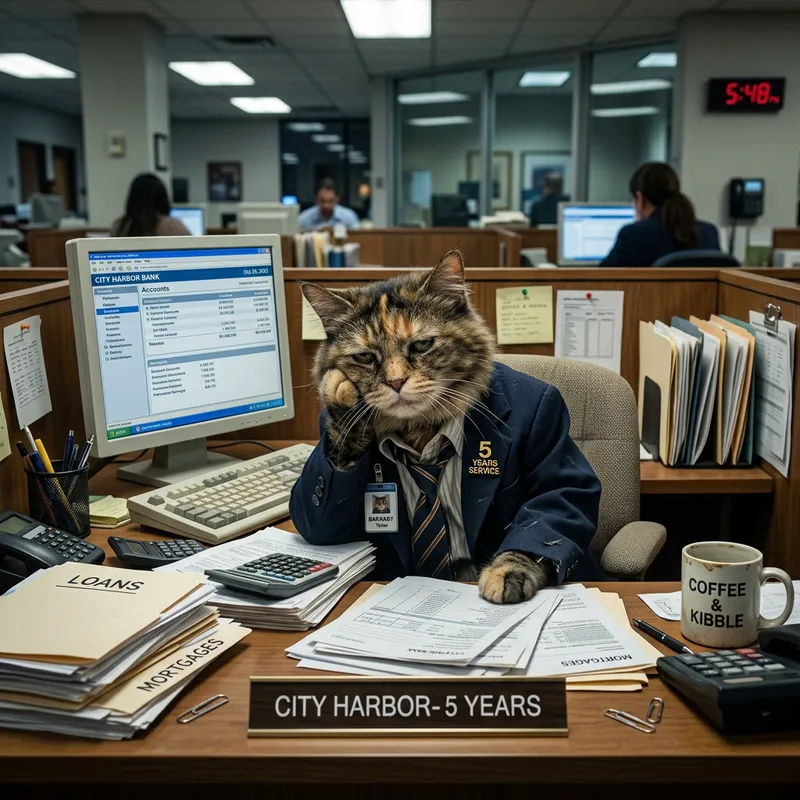 Tired Bank Cat: 5 Years of Service