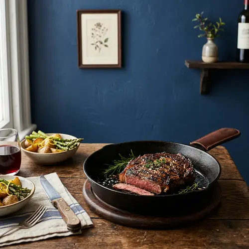 Delicious Steak on Wooden Table
