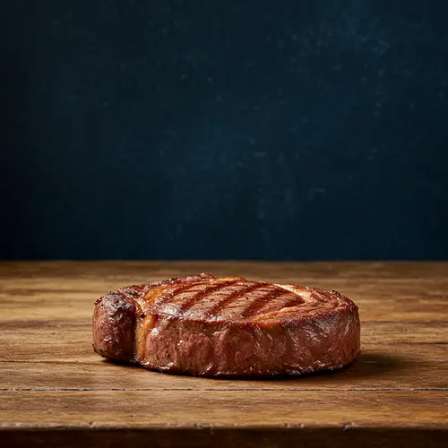 Delicious Steak on Wooden Table