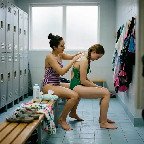Cousins Bonding in Swimming Centre Changing Room