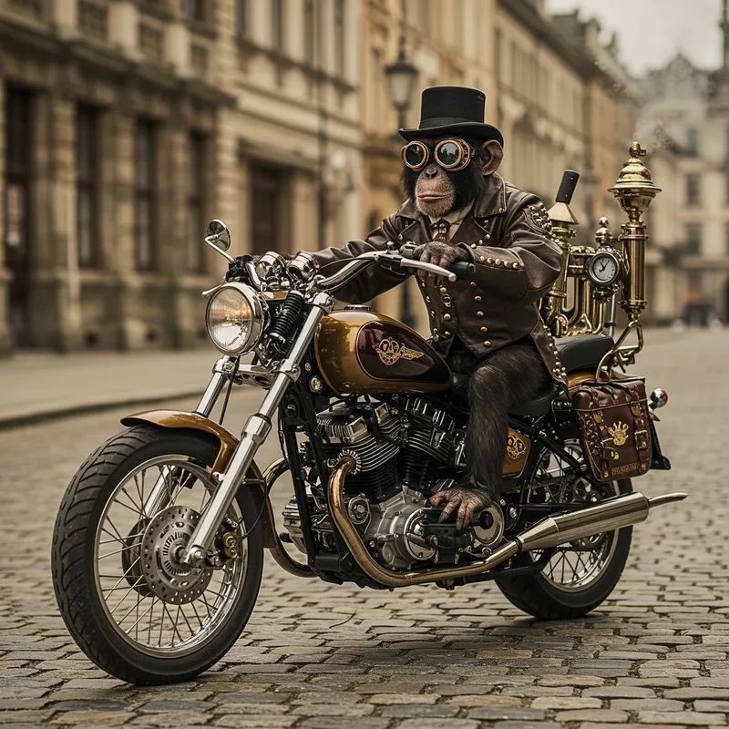 Steampunk Monkey on Motorcycle - Unique Art Piece