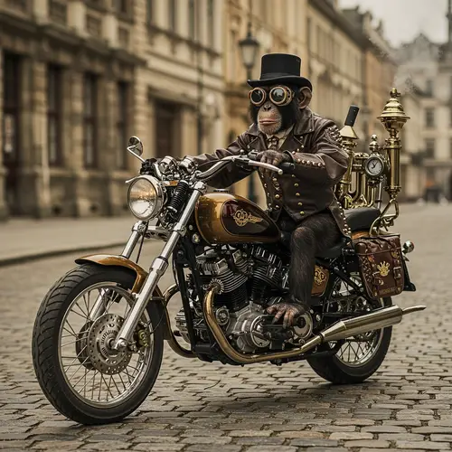Steampunk Monkey on Motorcycle - Unique Art Piece