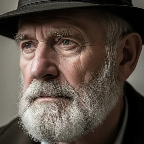 Aging Man with Hat and Prominent Beard
