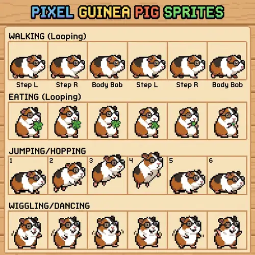 Pixel Art Guinea Pig with Glasses - Animation Options