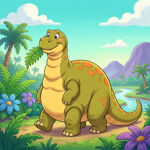 Friendly Overweight Dinosaur Cartoon | Prehistoric TV Show Style