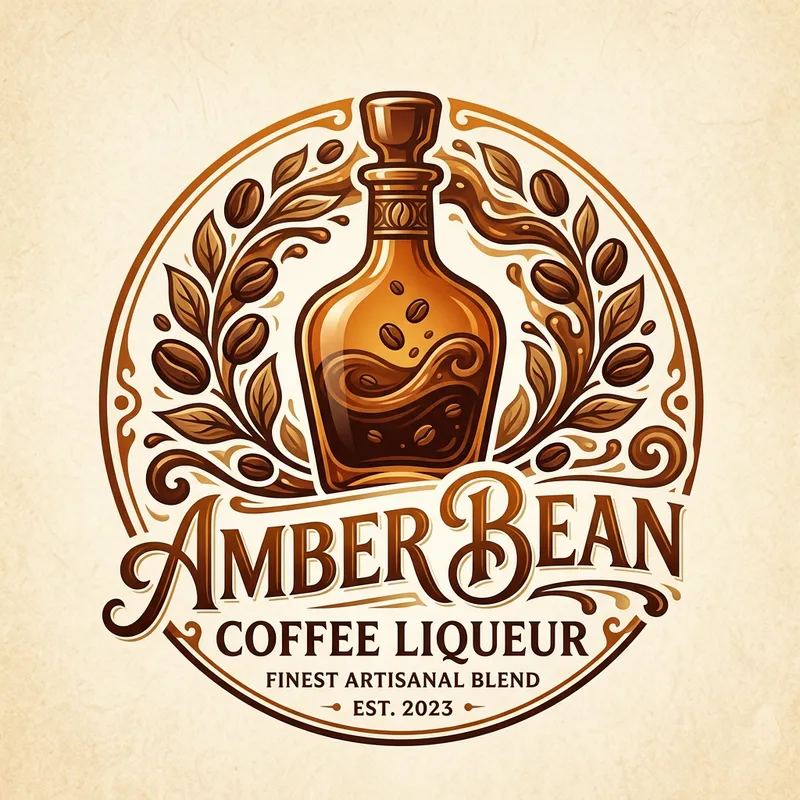 Coffee Liqueur Logo Design | Rich Coffee Bean & Liquor Bottle Coffee Liqueur Logo Design | Rich Coffee Bean & Liquor Bottle