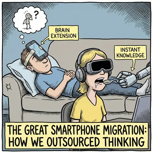 Technology's Impact on Intelligence - Satirical Cartoon