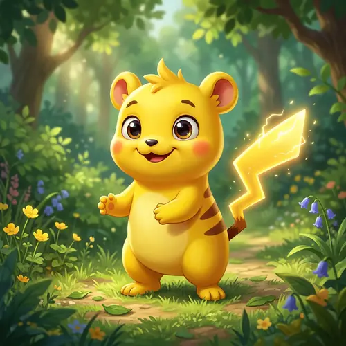 Colorful Creature with Expressive Eyes and Lightning Bolt Tail