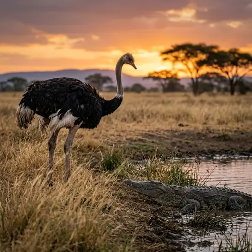 Ostrich vs Crocodile: Wild Savannah Encounter