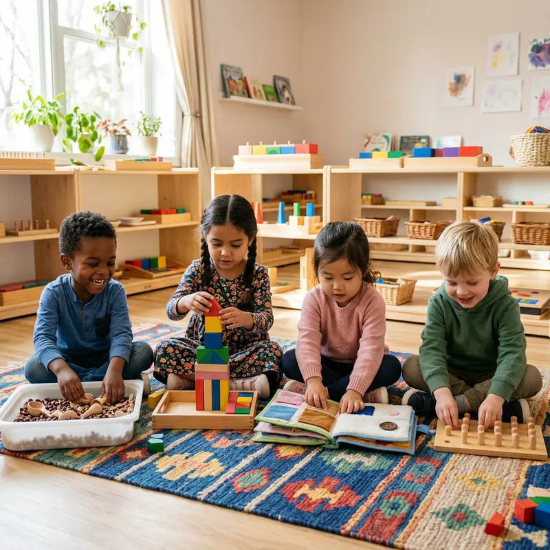 Diverse Children Engaged in Montessori Play | Educational Joy Diverse Children Engaged in Montessori Play | Educational Joy