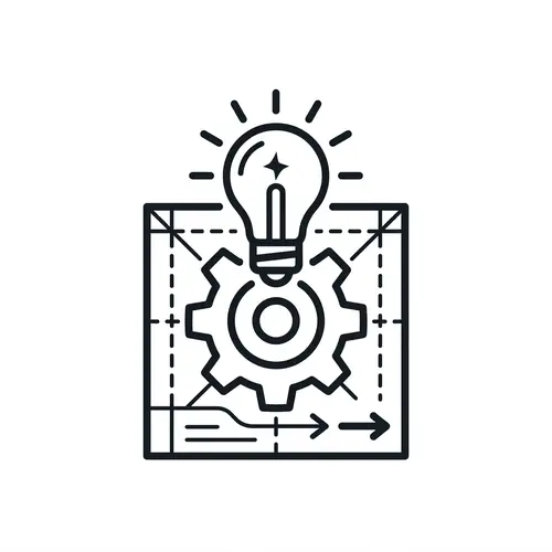 Simple Product Development Icon: Creativity, Gear, Blueprint