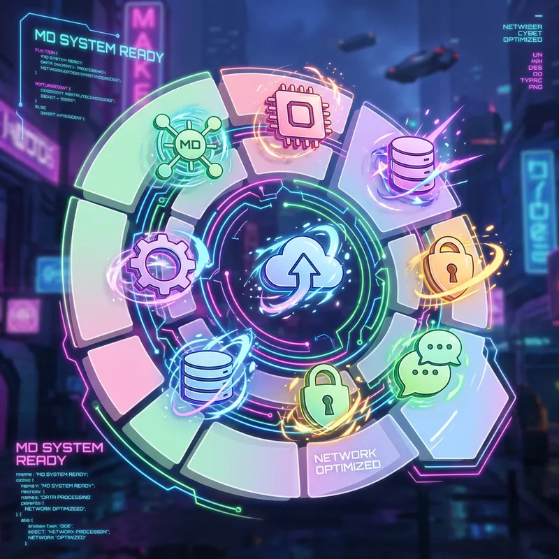 Futuristic MD System Icons Interface in Vibrant Cyberpunk Style