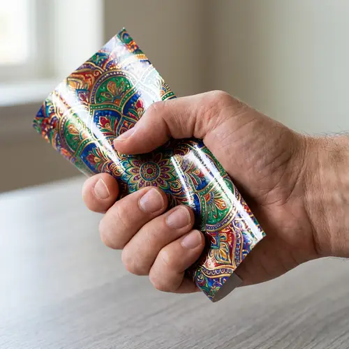 Vibrant Colors: Human Hand Grasping Glossy Paper