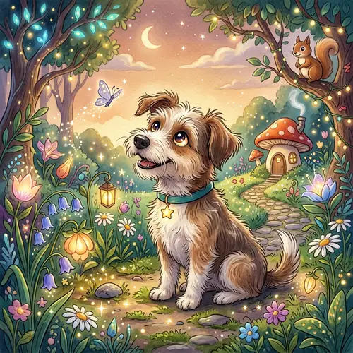 Adorable Dog in Whimsical Children's Book Scene