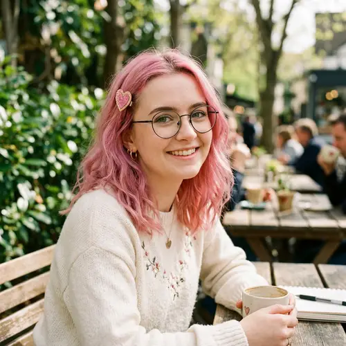 Girl with Green Eyes Wearing Glasses & Heart-Shaped Hairpin