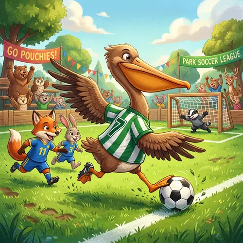 Pelican Playing Soccer