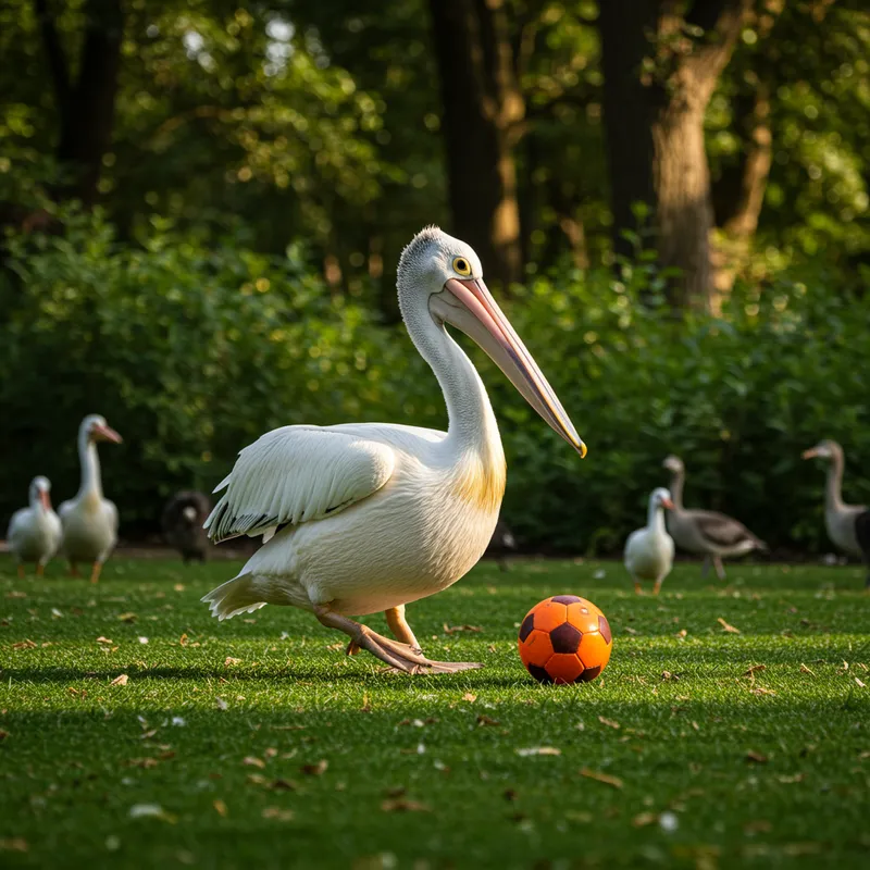 Pelican Playing Soccer