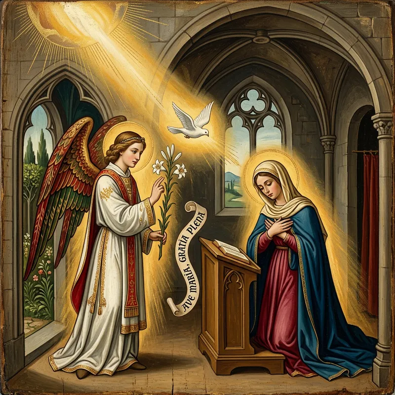 Gothic Style: Angel Gabriel Announces Jesus Christ's Birth to Virgin Mary