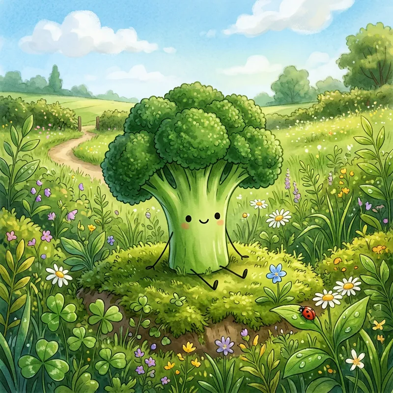 Adorable Broccoli Character with Decorative Black Lines Adorable Broccoli Character with Decorative Black Lines