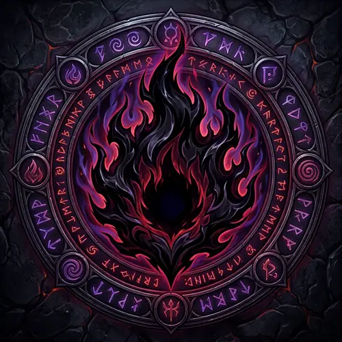 Black Fire Spell Icon - Dark Sorcery Symbol Design