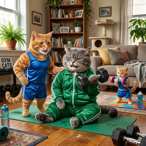 Cats in the Gym: Gray and Orange Fitness Fun