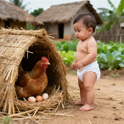 Charming Baby & Hen Nest in Rural Setting