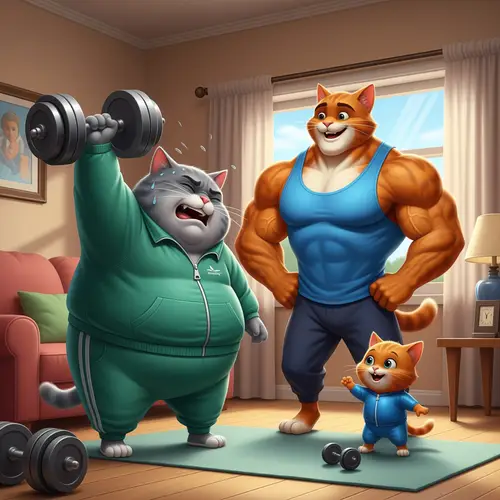 Cats in the Gym: Gray and Orange Fitness Fun