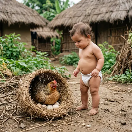 Charming Baby & Hen Nest in Rural Setting