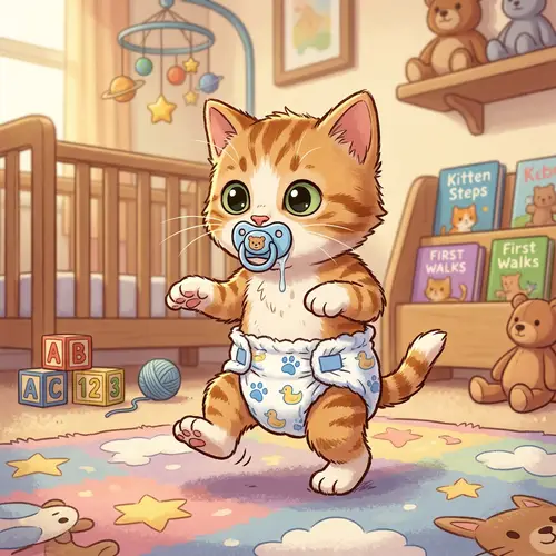 Adorable Newborn Kitten Learning to Crawl Animated Cartoon