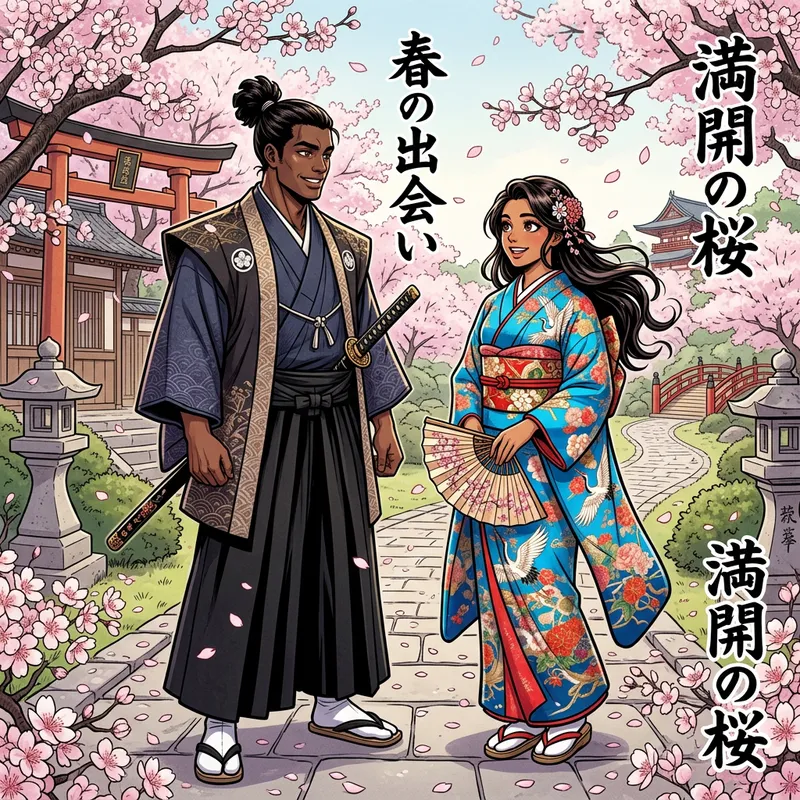 Neo-Traditional Japanese Manga Scene with Diverse Characters