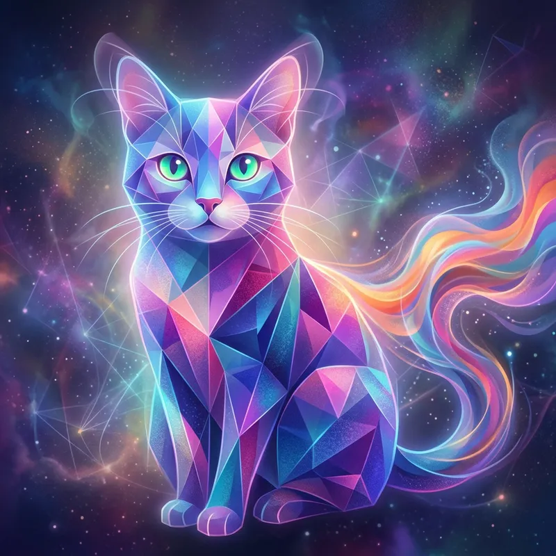 Abstract Cat Art: Geometric Shapes & Ethereal Colors