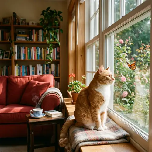Elegant Domesticated Feline in Sunlit Living Room