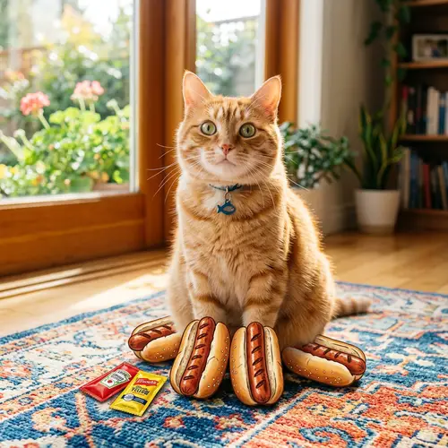 Cat with Hotdogs: Playful Twist on Feline Paws