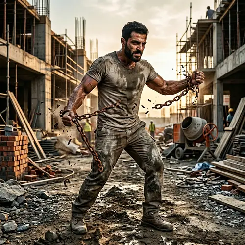 Muscular Middle-Eastern Builder Freed from Chains