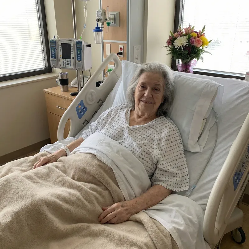 Patient Recovery: Lady on Hospital Bed