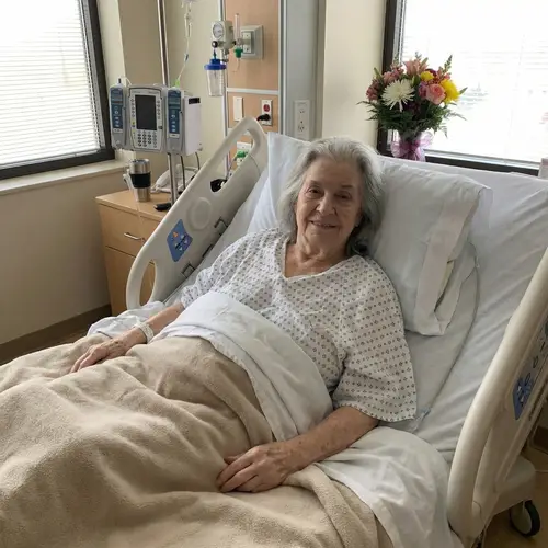 Patient Recovery: Lady on Hospital Bed