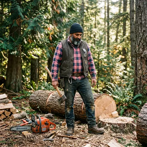 Middle-Eastern Lumberjack in Pink Flannel Shirt | Woodsman Attire
