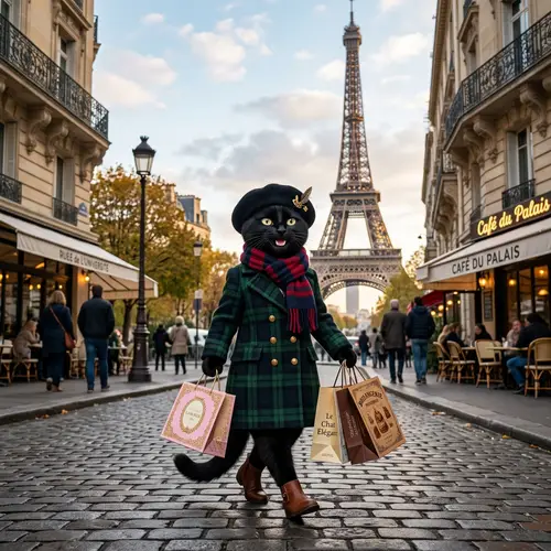 Stylish Cat Shopping in Paris | Eiffel Tower Adventure