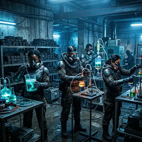 Brutal Chemists in Underground Laboratory with Blue undertone