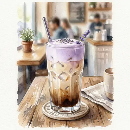 Iced Lavender Latte Watercolor Art | Serene Beverage
