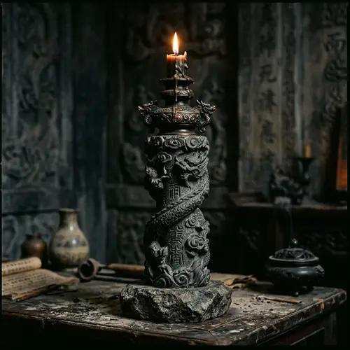 Natural Stone Candlestick with Ancient Chinese Design