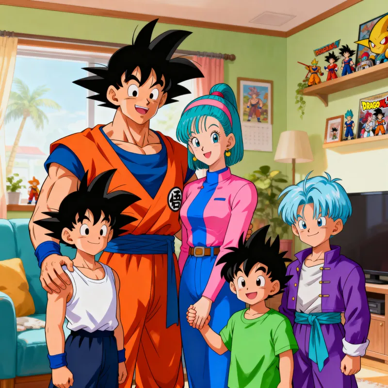 Goku and Bulma with Their Children Goku and Bulma with Their Children