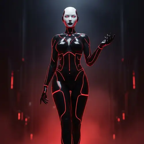 Ethereal Female Cyborg with Mechanical Limbs