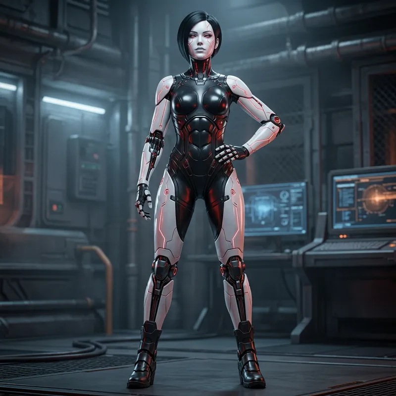 Ethereal Female Cyborg with Mechanical Limbs