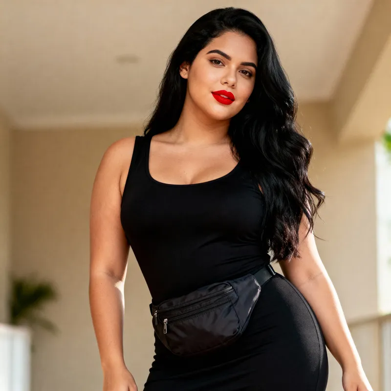 Curvy Latina Woman in Black Abaya