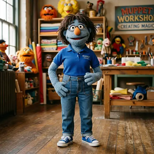Muppet-Inspired Style: Woman in Blue Polo and Jeans