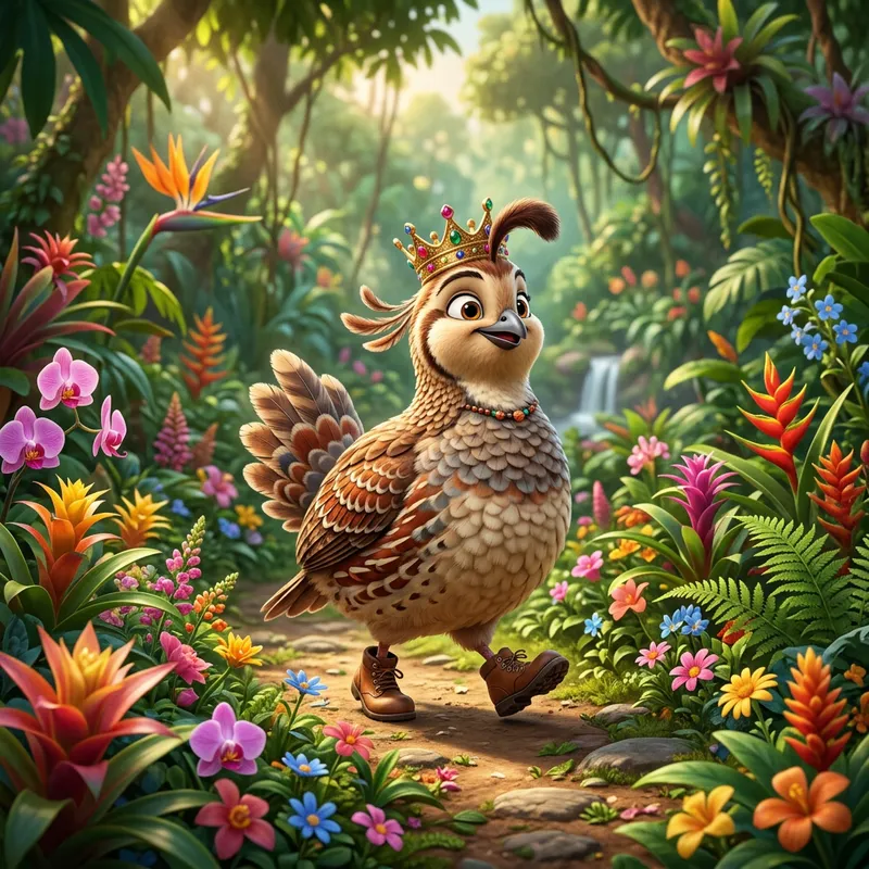 Stylish Cartoon Quail with Crown | 3D Pixar Style
