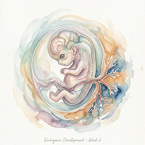 Intricately Crafted Embryo Artwork in Traditional Watercolor Style