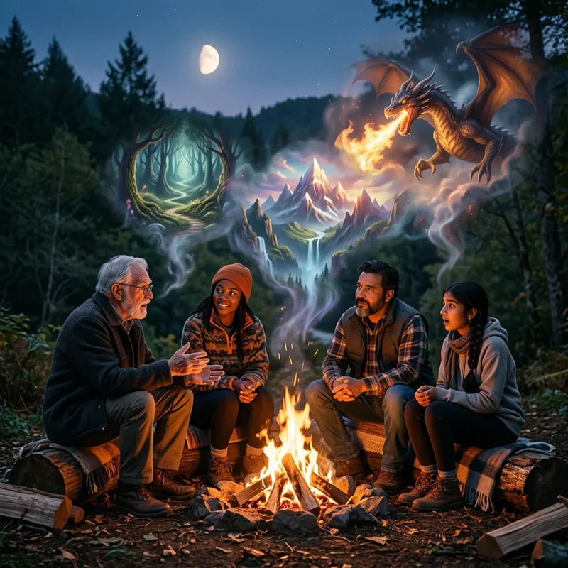 Captivating Storytelling at Twilight | Magical Tales Around Fire