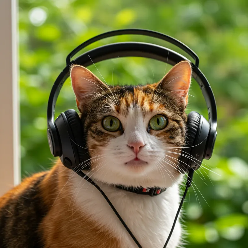 Calico Cat with Headset - Adorable Feline